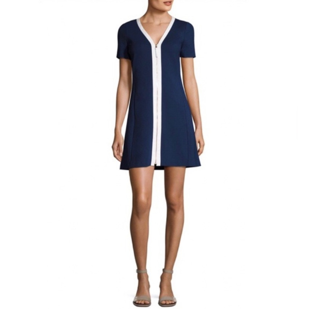 Tory Burch Dress Women’s Large Kimberly Zip Front Mini Dress Blue Shift